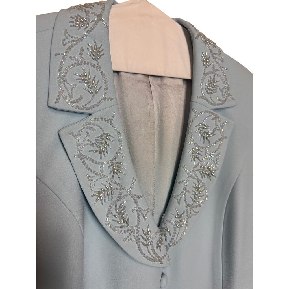 Womens Suit Moshita Couture Baby Blue 2-piece Dress & Jacket Pearls Size 16